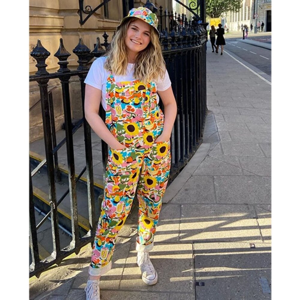 Lucy & Yak Rare Overalls Dungarees Asahi Nagata Print Garden - Size 8 (Loose)